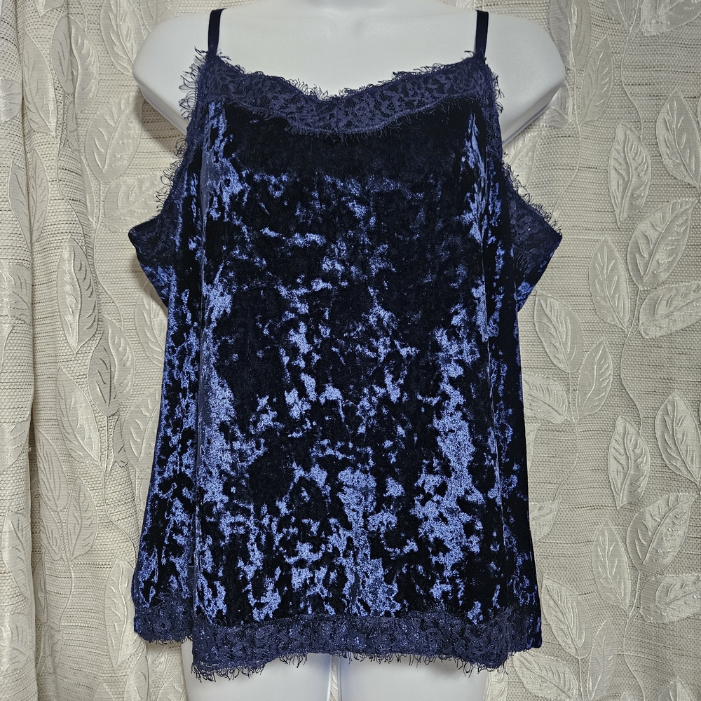 Velour Lace Cami Top in Deep Blue No Tag Vintage Y2k